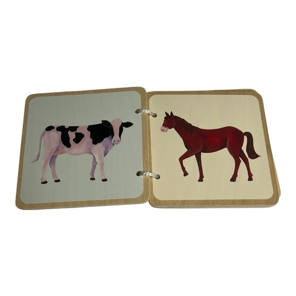 Lovevery Wooden Farm Animal Chicken Cow Horse Pig Wood Board Book Learn